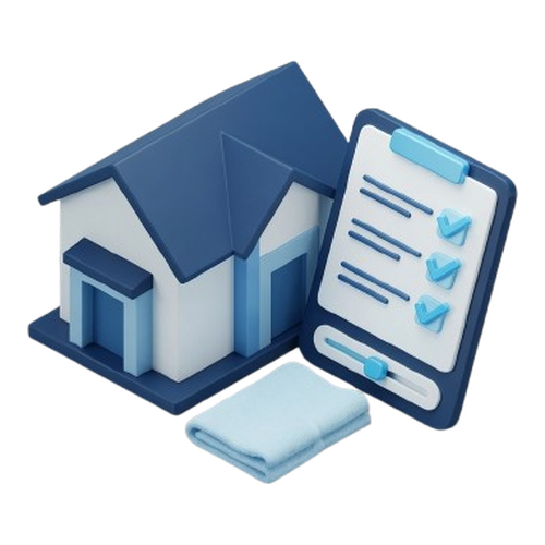 3D illustration of a home with a personalized cleaning checklist