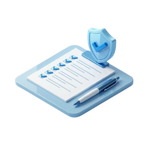 3D illustration of a checklist with a protection shield