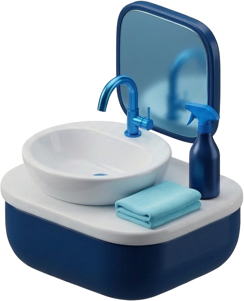 3D illustration of a bathroom vanity with mirror and towel