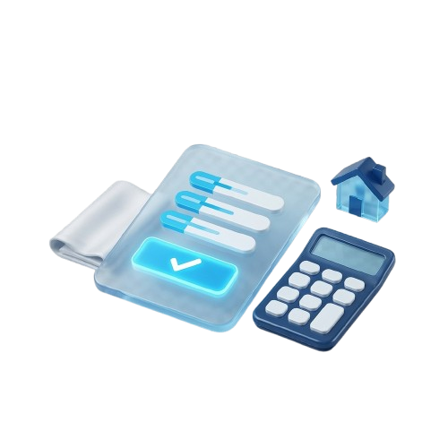 3D illustration of a cleaning plan with a calculator and a home