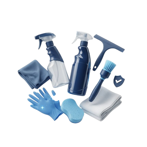 Premium cleaning tool kit with spray bottles, gloves and cloths