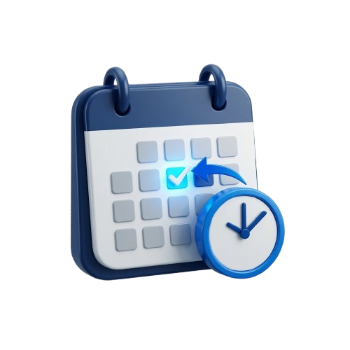 3D illustration of a calendar and clock for flexible scheduling
