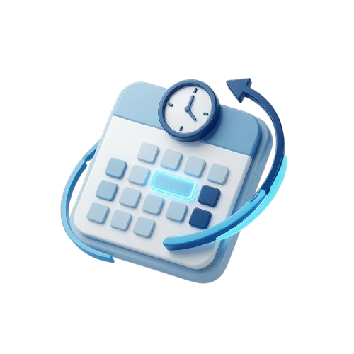 3D illustration of a calendar with a clock and repeat arrow representing scheduling that fits your rental