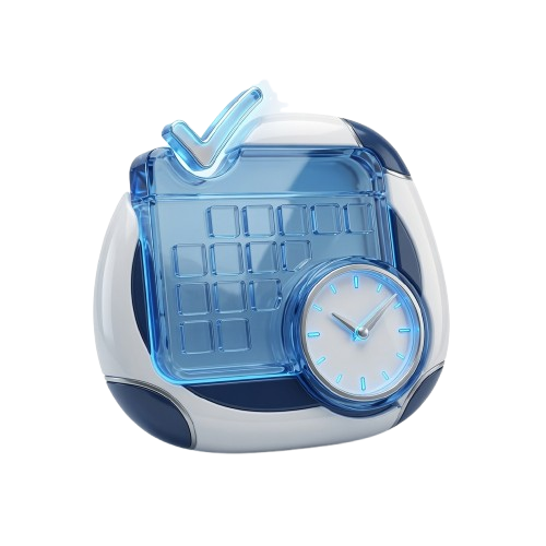 Calendar with clock and checkmark representing scheduling