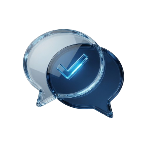 3D illustration of two chat bubbles with a checkmark