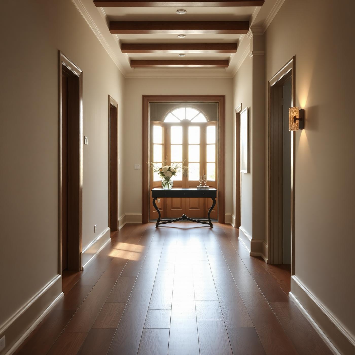 Refined entry hallway with polished floors and styled details
