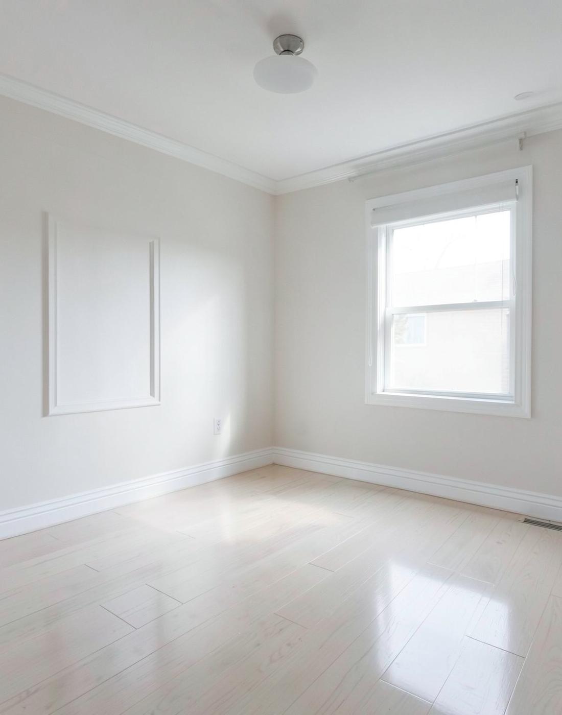 Immaculate empty bedroom with clean floors and bright natural light