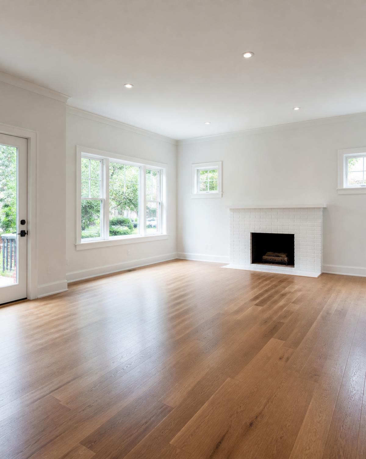 Newly renovated empty room after final construction cleaning, ready for move-in