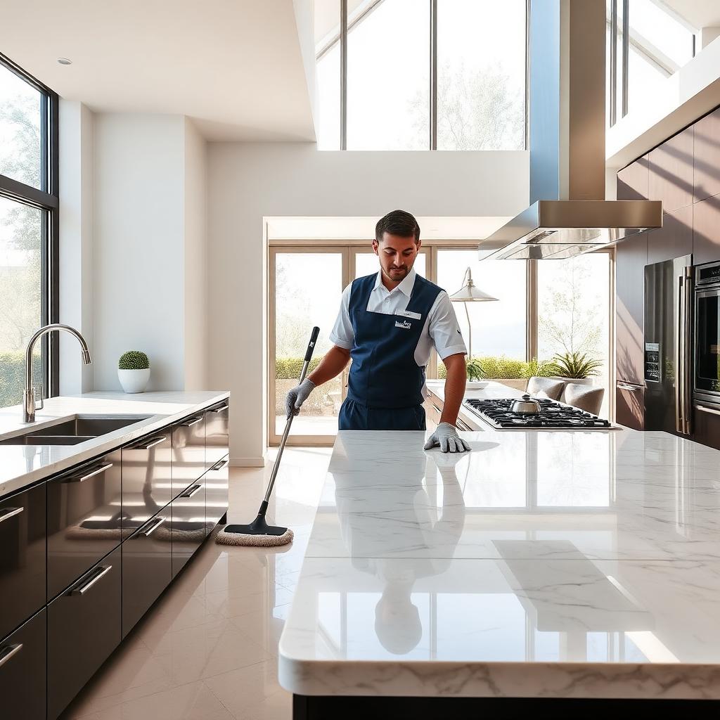 Detailed close-up of a professionally deep-cleaned residential kitchen surface