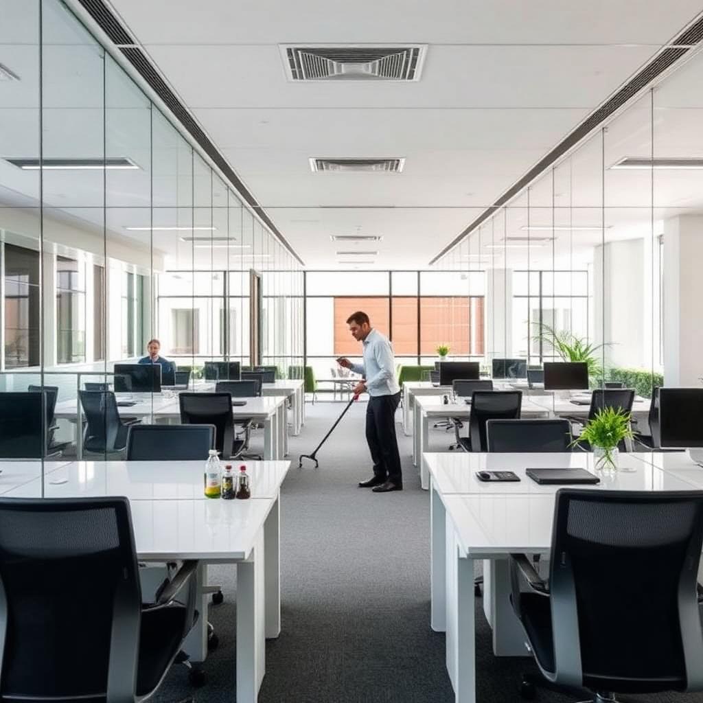 Clean office desks and work surfaces after professional cleaning
