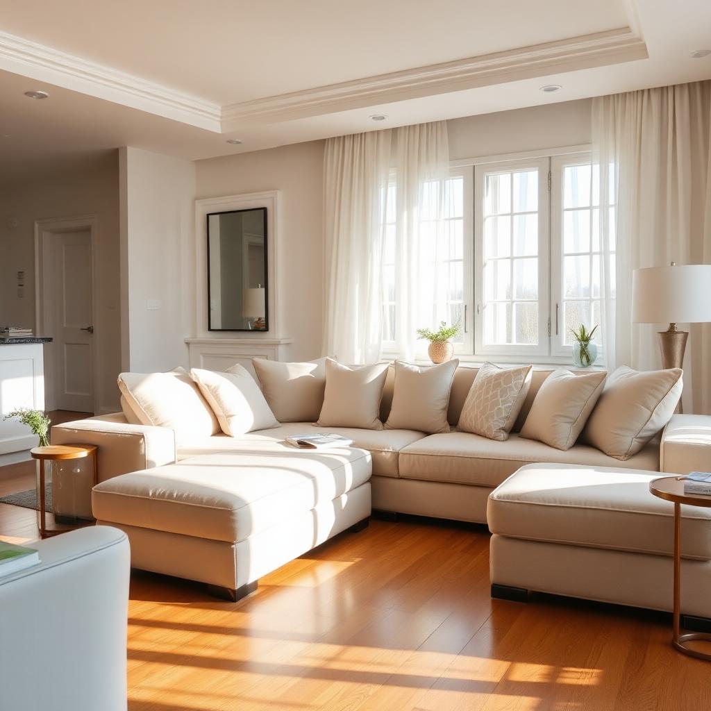 Bright elegant living room freshly cleaned with natural daylight
